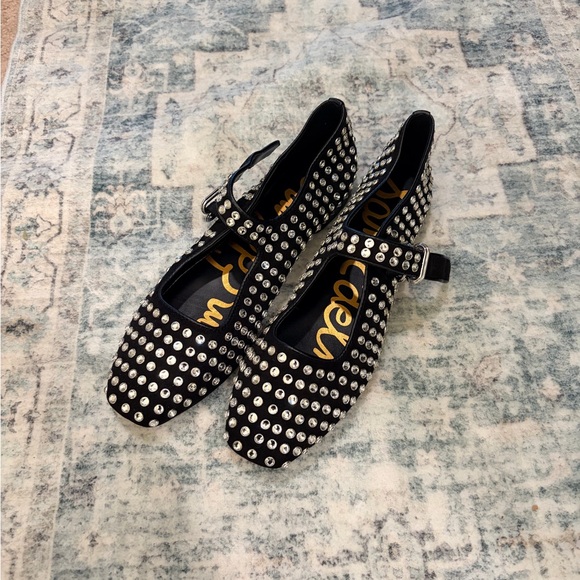 Black and Silver Studded Mary Jane Flats - Picture 2 of 9